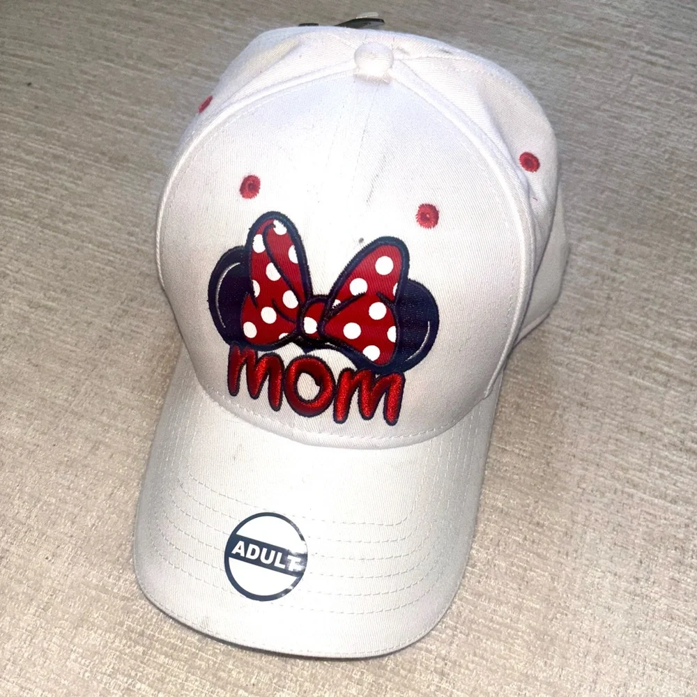 NWT Disney Minnie Mouse OS Mom Hat White Red Polka Dot Bow Disney Adult Park Day